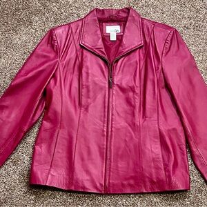 East 5th Magenta Berry Genuine Leather Jacket - Petite Large